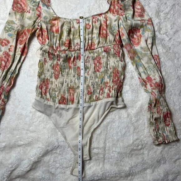 Free People Intimately Floral Smocked Puff Sleeve Bodysuit – Women’s‎ S NWT